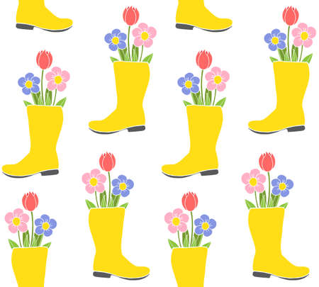 Vector seamless pattern of hand drawn doodle sketch gumboot with flowers isolated on white backgroundのイラスト素材