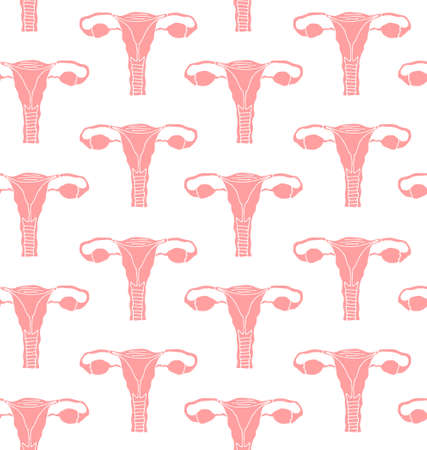 Vector seamless pattern of pink colored hand drawn doodle sketch uterus isolated on white backgroundのイラスト素材