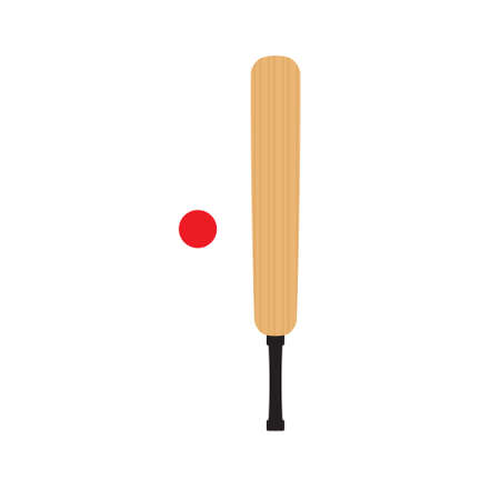 Vector flat cartoon colored cricket bat and ball isolated on white backgroundのイラスト素材