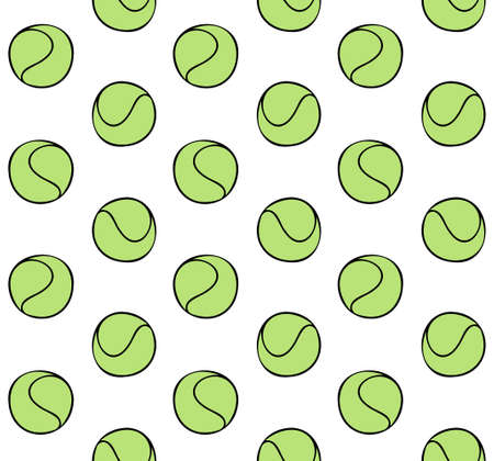 Vector seamless pattern of colored hand drawn doodle sketch tennis ball isolated on white backgroundのイラスト素材