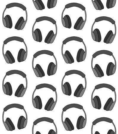Vector seamless pattern of colored hand drawn doodle sketch headphones isolated on white backgroundのイラスト素材