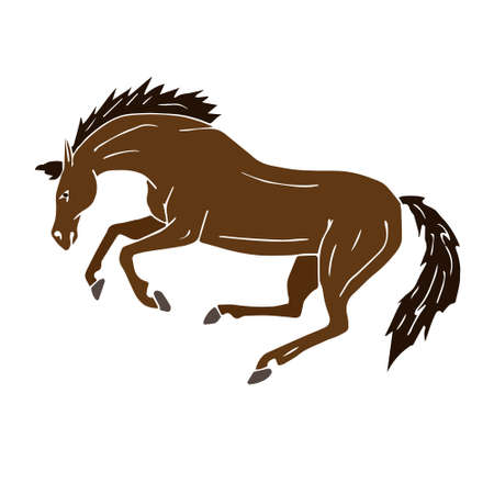 Vector colored hand drawn doodle sketch kicking horse isolated on white backgroundのイラスト素材