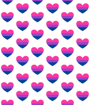 Vector seamless pattern of flat bisexual pride flag heart isolated on background