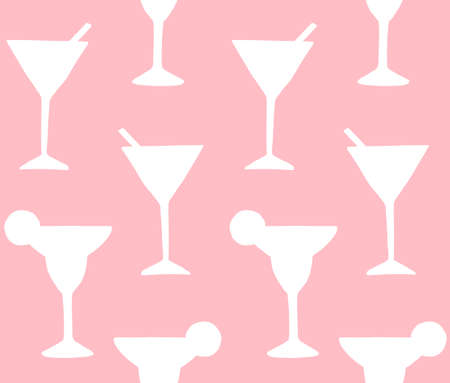 Vector seamless pattern of hand drawn doodle sketch margarita and martini cocktail silhouette isolated on pink backgroundのイラスト素材