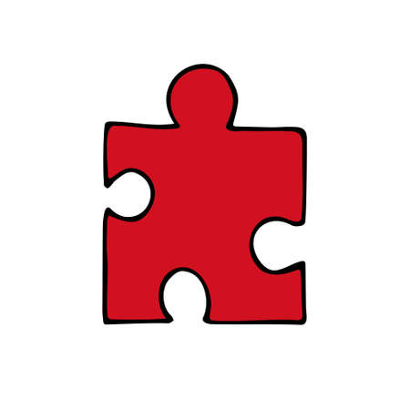 Vector hand drawn doodle sketch red colored puzzle piece isolated on white backgroundのイラスト素材