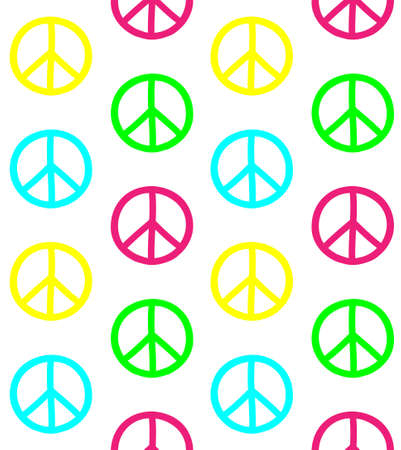 Vector seamless pattern of different color hand drawn doodle sketch peace sign isolated on white backgroundのイラスト素材