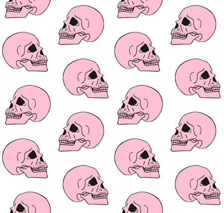 Vector seamless pattern of hand drawn doodle sketch pink human skull isolated on white backgroundのイラスト素材