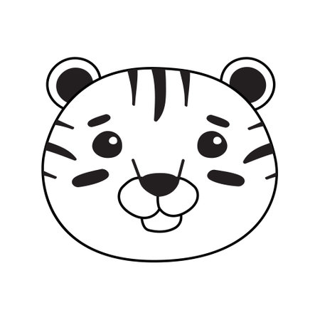 Vector flat outline hand drawn tiger face head isolated on white backgroundのイラスト素材