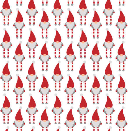 Vector seamless pattern of flat Scandinavian gnome isolated on white backgroundのイラスト素材