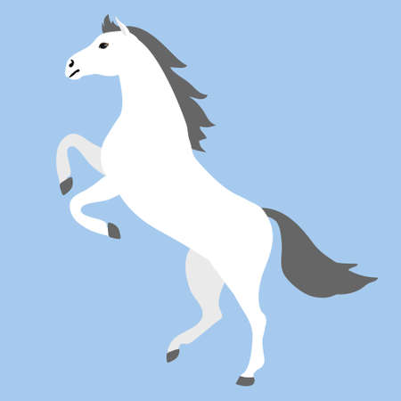 Vector flat cartoon horse standing on hind legs isolated on blue backgroundのイラスト素材