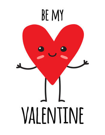 Vector hand drawn doodle heart with be my Valentine text isolated on white backgroundのイラスト素材