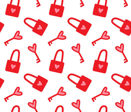 Vector seamless pattern of hand drawn keys and locks with hearts isolated on white backgroundのイラスト素材