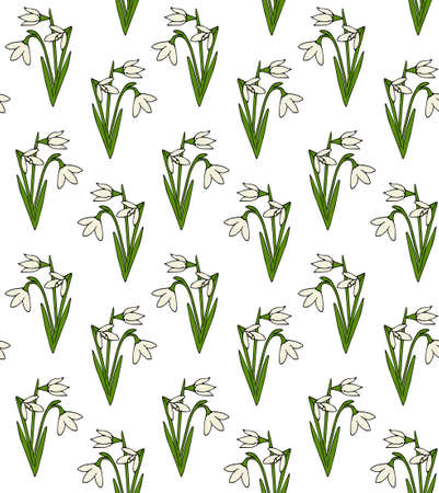 Vector seamless pattern of hand drawn doodle sketch colored snowdrops flower isolated on white backgroundのイラスト素材