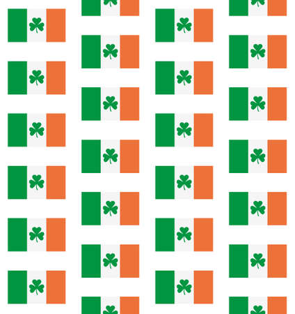 Vector seamless pattern of flat Irish flag with trefoil isolated on white backgroundのイラスト素材