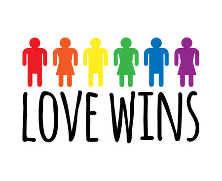 Vector lgbt rainbow flag people and love wins textのイラスト素材