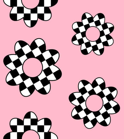 Vector seamless pattern of flat flower with chessのイラスト素材