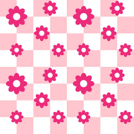 Vector seamless pattern of chess board with flowerのイラスト素材