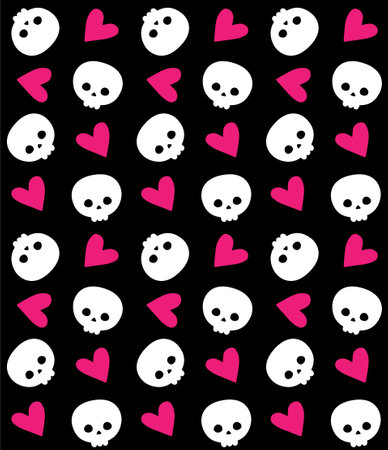 Vector seamless pattern of skull and heartsのイラスト素材