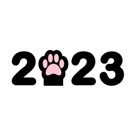 Vector 2023 lettering with cat paw footprint