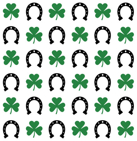 Vector seamless pattern of horse shoe and trefoilのイラスト素材