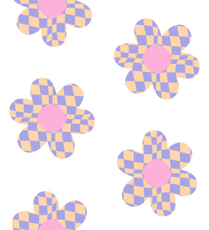 Vector seamless pattern of flower with checkeredのイラスト素材