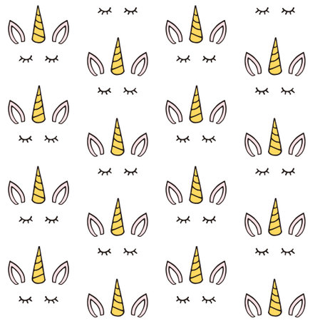 Vector seamless pattern of hand drawn unicorn faceのイラスト素材