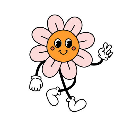 Vector retro groovy cartoon flowerのイラスト素材