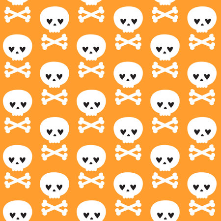 Vector seamless pattern of groovy skull and bonesのイラスト素材