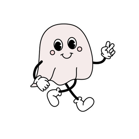 Vector groovy retro cartoon ghostのイラスト素材