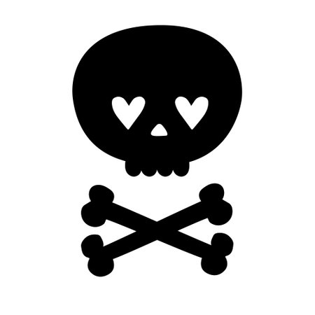 Vector hand drawn groovy skull and crossed bonesのイラスト素材