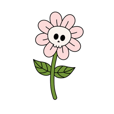 Vector groovy retro flower with skullのイラスト素材