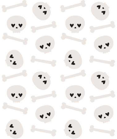 Vector seamless pattern of groovy skull and bonesのイラスト素材