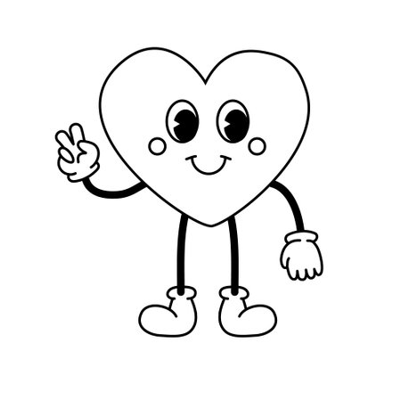 Vector retro groovy cartoon outline heartのイラスト素材