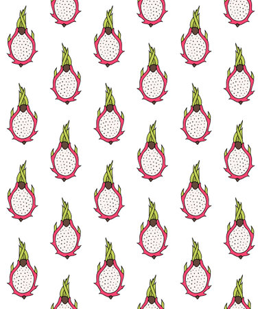 Vector seamless pattern of hand drawn dragon fruitのイラスト素材
