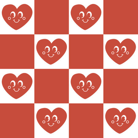 Vector seamless pattern of groovy heart on chessのイラスト素材