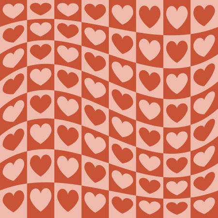 Vector seamless pattern of groovy heart chessboard
