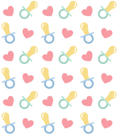 Vector seamless pattern of baby pacifier and heartのイラスト素材