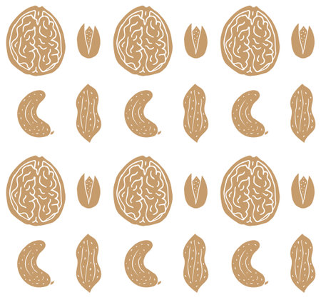 Vector seamless pattern of brown hand drawn nutsのイラスト素材