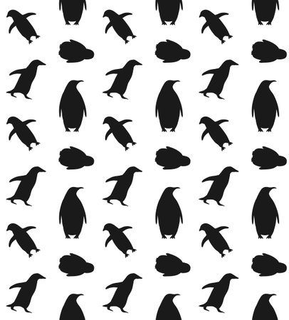 Vector seamless pattern of penguin silhouetteのイラスト素材