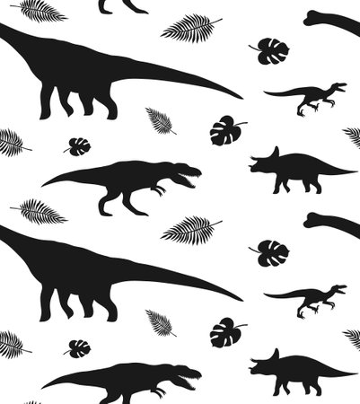 Vector seamless pattern of dinosaur silhouetteのイラスト素材