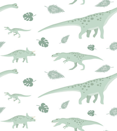 Vector seamless pattern of flat different dinosaurのイラスト素材