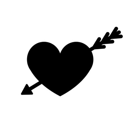 Vector flat heart with arrow silhouetteのイラスト素材