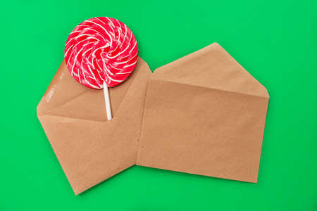 An empty brown envelope contains a lollipop. The second craft envelope is empty and clean. Gift for...