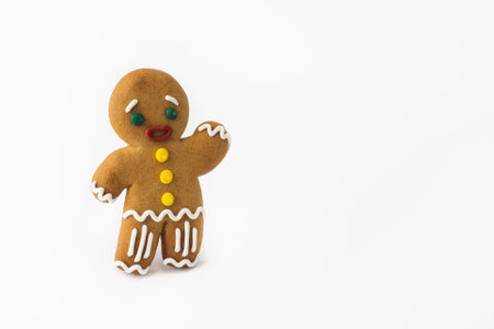 Gingerbread man on a white isolated background. New Year and Christmas concept. holiday baking.の写真素材