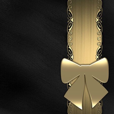 Gift ribbon on black background  gold の写真素材