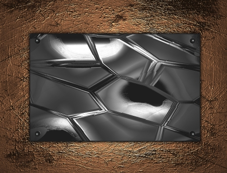 The template for the inscription  Copper background with metal nameplate の写真素材