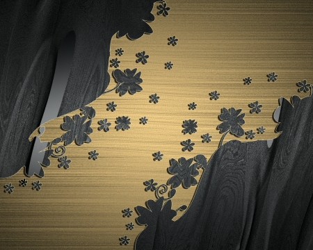 Design template - Beautiful gold Background with black abstract plant patternの写真素材