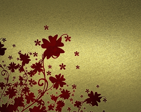 The template for the inscription. Beautiful gold Background with abstract red plant patternの写真素材