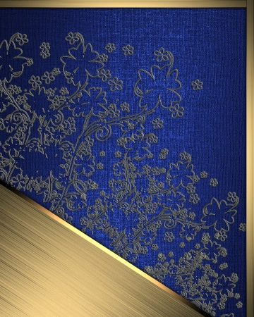 The template for the inscription. Beautiful Blue Background with abstract plant pattern and gold name plate for writingの写真素材