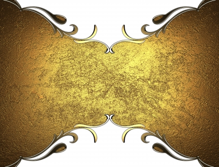 gold plate with patterned edges on isolated white backgroundの写真素材